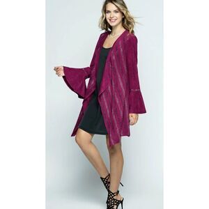 Vocal Suede Rhinestone Bell Sleeve Open Front Cardigan